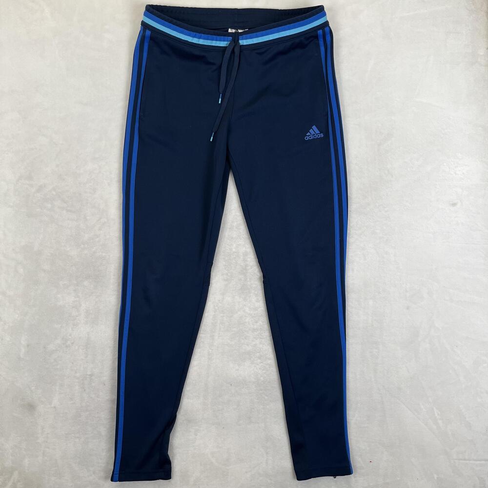 Adidas Track Pants Womens Medium Blue Climacool 3 Stripe Zip Hem Jogger Athletic